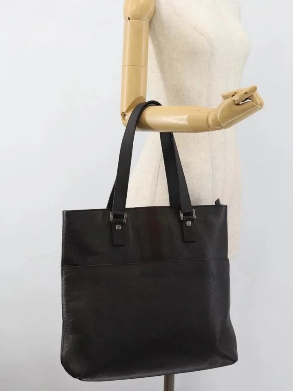 Salvatore Ferragamo Tote Bag Leather Black Silver Auth ka4781
